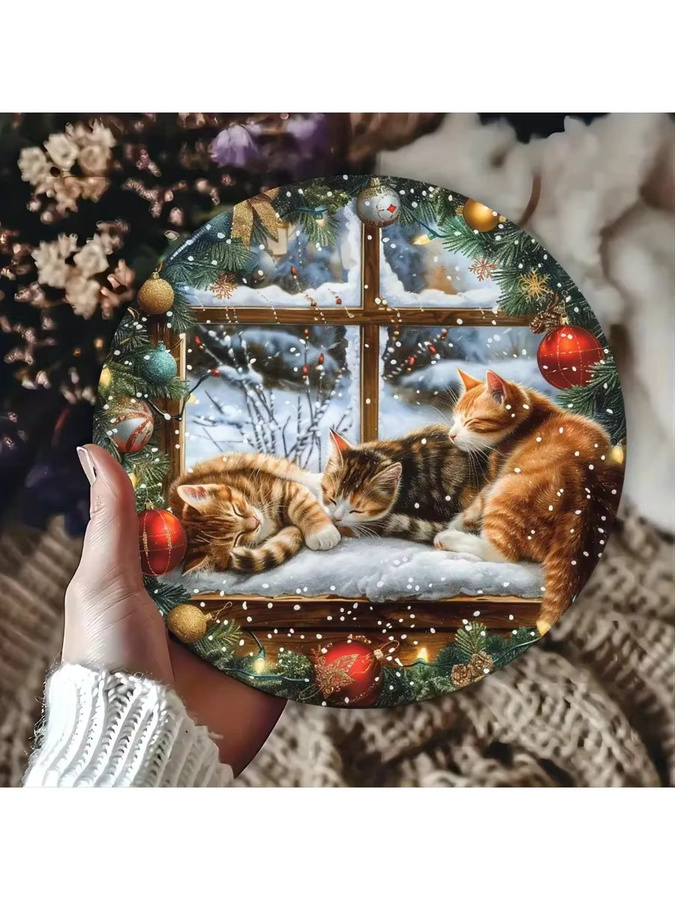 HELLOYOUNG 2D-Retro-Weihnachtsdekoration mit Tierprint, rund, mehrfarbig, B/T/H: 20 x 20 x 20 cm - Bild 6