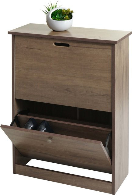 Schuhkipper MCW K45 Schuhschrank aus Paulownia MDF in Grau-Braun, B/H/T: 81 x 25 x 60 cm - Bild 1
