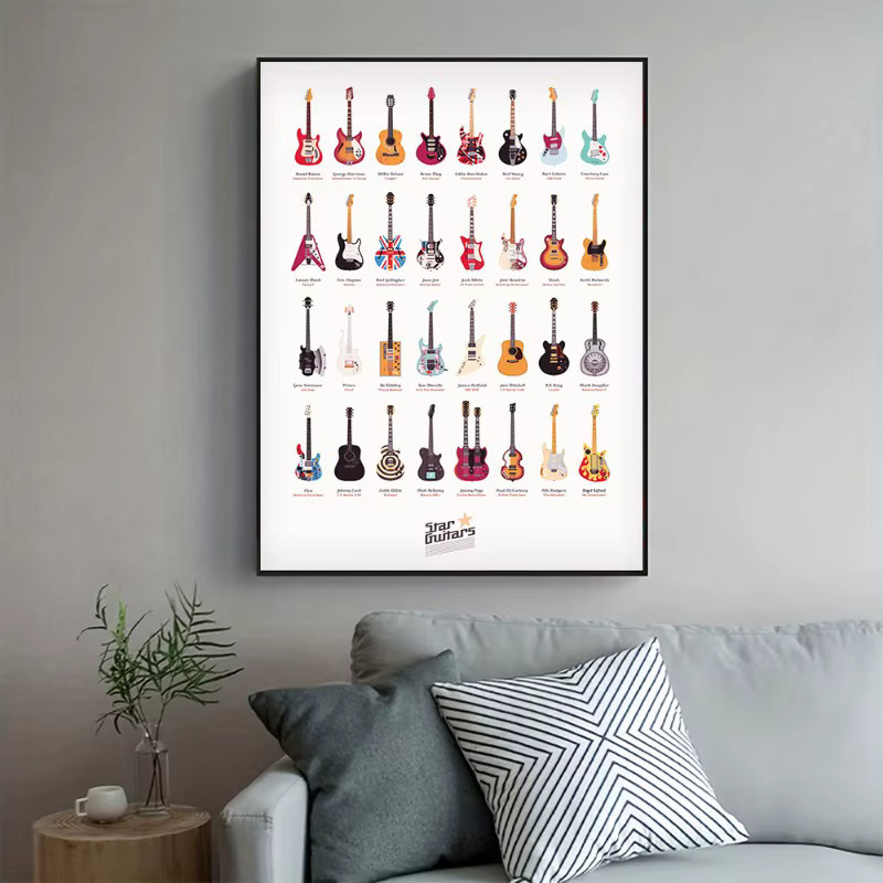 Potdemiel Retro Gitarren Poster Leinwandmalerei Musik Wandkunst Mehrfarbig - Bild 2