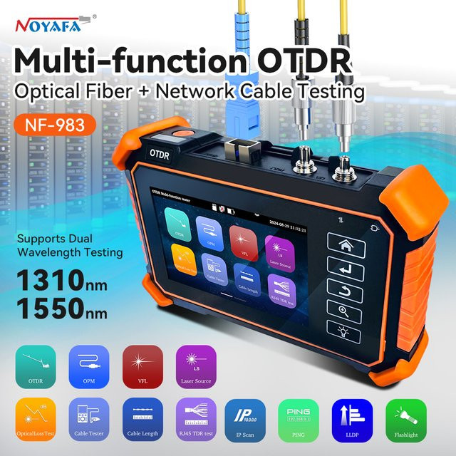 NOYAFA OTDR Glasfaser-Reflektometer mit 24/26 dB, 150 km Reichweite, VFL, OLS, OPM und Event Map für Ethernet/LAN Kabelmessungen - Bild 1