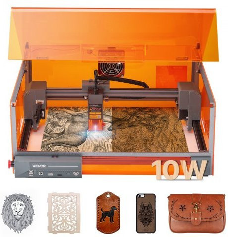VEVOR Lasergravierer und Laserschneider mit Gehäuse, 10 W, Orange, Arbeitsbereich: 30 x 30 cm, für Holz, Leder, Glas und Metalle - Bild 1