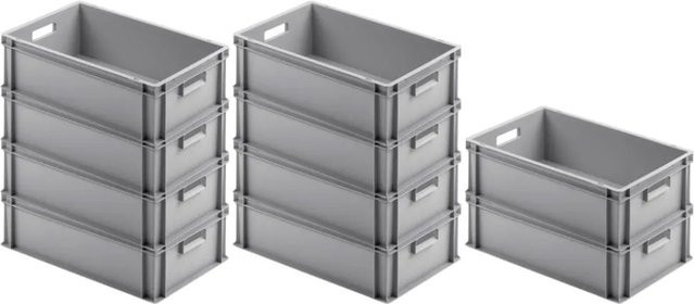 PROREGAL SparSet 10 Eurobehälter mit offenem Griff in Grau, H x B x T: 17,5 x 40 x 60 cm, 30 Liter Transportboxen und Stapelbehälter - Bild 1
