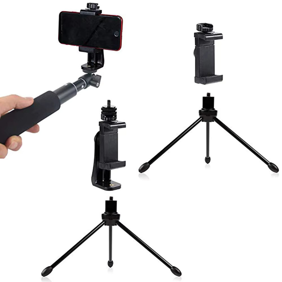 Universal Stativhalterung mit 360-Grad-Drehung und 1/4 Gewindeloch für Smartphone und Handy, Schwarz - Bild 2