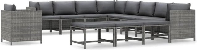 vidaXL 12-tlg. Garten-Lounge-Set aus Poly-Rattan mit Kissen und Ottoman, Grau/Anthrazit - Bild 1