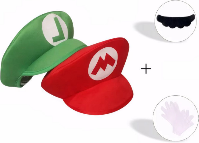 Bandai Super Mario Cosplay-Mütze mit Bart und Handschuhen, Set, Plüsch / Textil - Bild 1