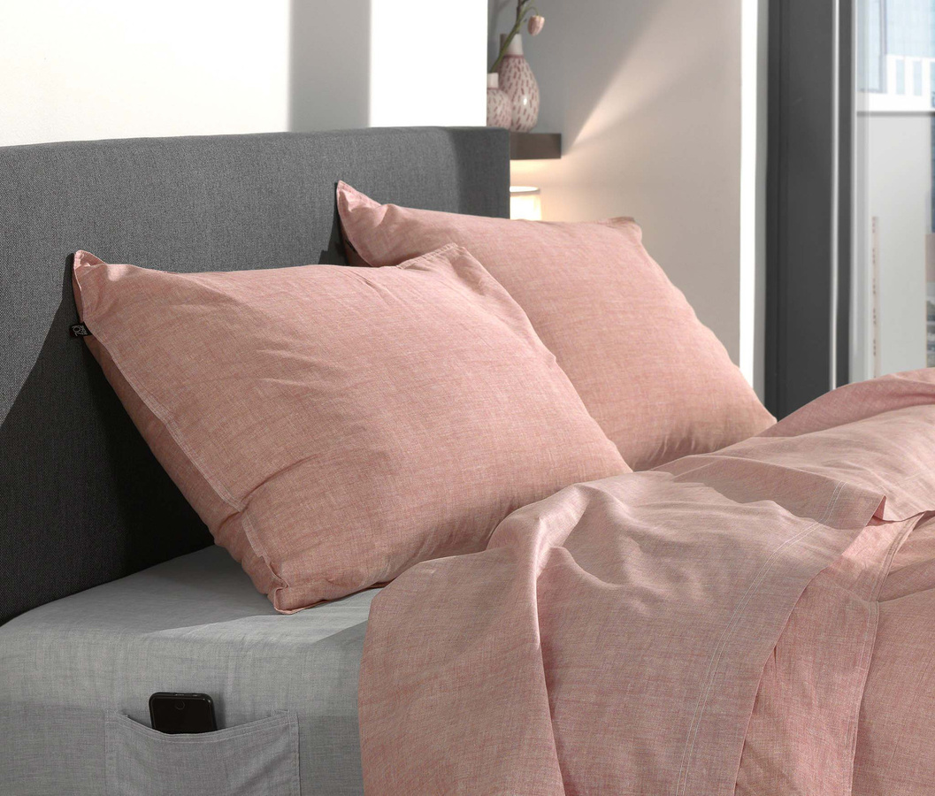 2 Stück Zo! Home Kissenbezüge aus Baumwolle Lino Old Rose, Farbe: Korallenrot meliert, B: 40 cm, L: 80 cm - Bild 1