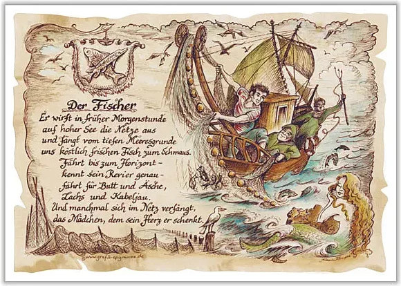 Zunftbild Fischer als Vintage Paper Poster auf Antikpapier in den Farben Braun, Schwarz und Multicolour im A4-Format - Bild 1