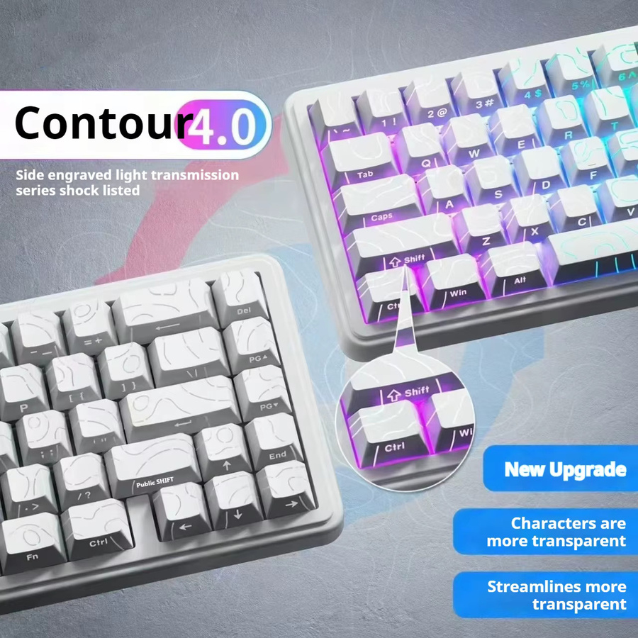Contour Line 4.0 Tastenkappen Set für mechanische Tastaturen mit Magnetschaltern, 97 Tasten, PBT Material in Kirschhöhe, seitlich graviert, Farbe: Weiß - Bild 2