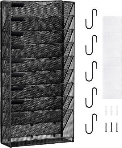 VEVOR Wand-Zeitungshalter aus Metall mit 10 Fächern für Zeitschriften und Dokumente, Schwarz - Bild 1
