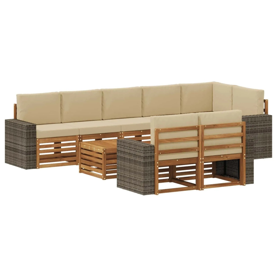 vidaXL Sofagarnitur aus Massivholz Akazie in Braun und Natur-Beige mit modernem Design - Bild 2