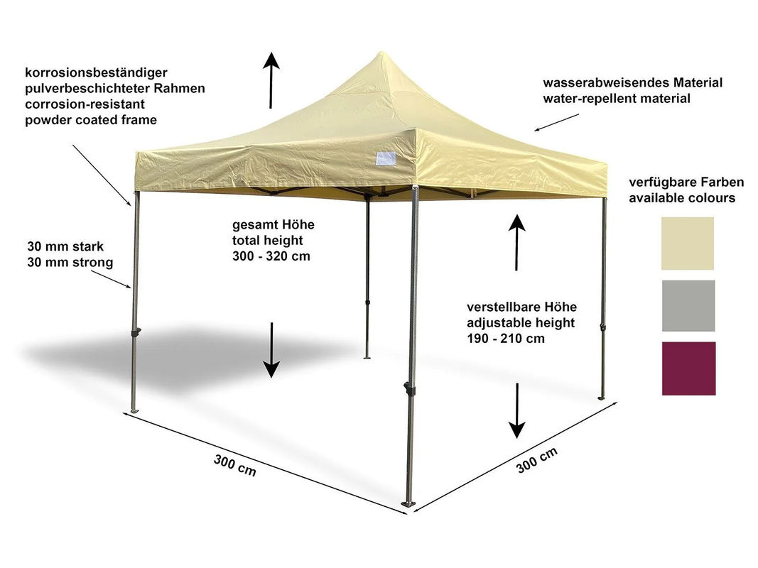 GRASEKAMP Faltpavillon Premium Line Beige mit Seitenteilen, B/T: 300 x 300 cm - Bild 3