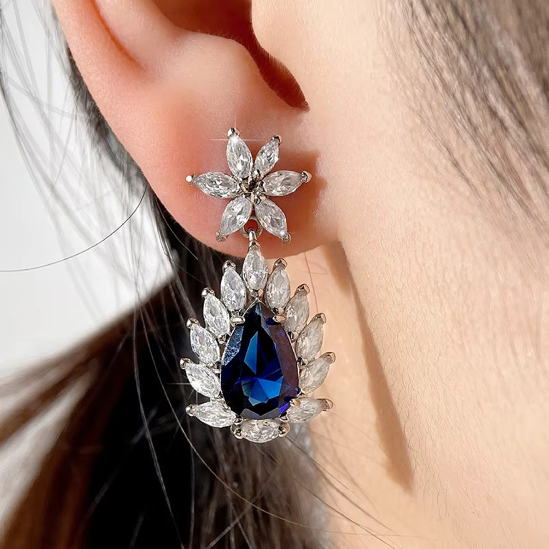 Huitan Ohrringe, blaue Birnen-Zirkonia, Silber, Damen - Bild 3