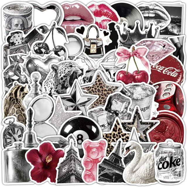 50-100 Stück Y2K Graffiti-Aufkleber in Rosa und Silber, wasserfeste DIY-Aufkleber für Laptop, Handy und Gepäck - Bild 1