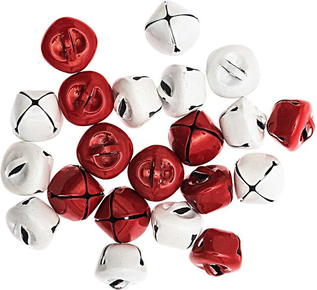 idee. Creativmarkt Weihnachtsschellen aus Metall in Rot/Weiß, 20 Stück, Durchmesser: 1,5 cm - Bild 1