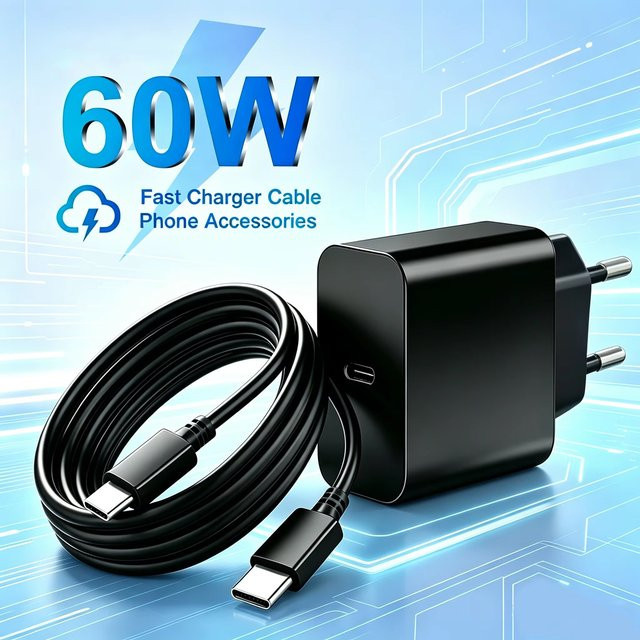 Samsung 60W PD Ladegerät mit USB-C Typ-C Kabel in Schwarz für Galaxy S26 Ultra S25FE S24 S23 S22 S21 A56 A57 M55s und Tab S11 Ultra S10 FE+ mit EU-Stecker - Bild 1