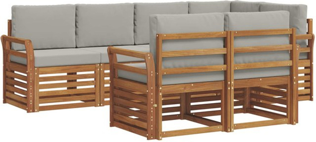 Modernes Ecksofa Set von vidaXL aus Akazienmassivholz in Natur und Hellgrau mit 7 Kissen und wendbarer Funktion - Bild 1