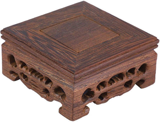 Quadratischer Bonsai-Sockel aus Massivholz in Braun als Dekoration für Teekannen oder Vasen - Bild 1