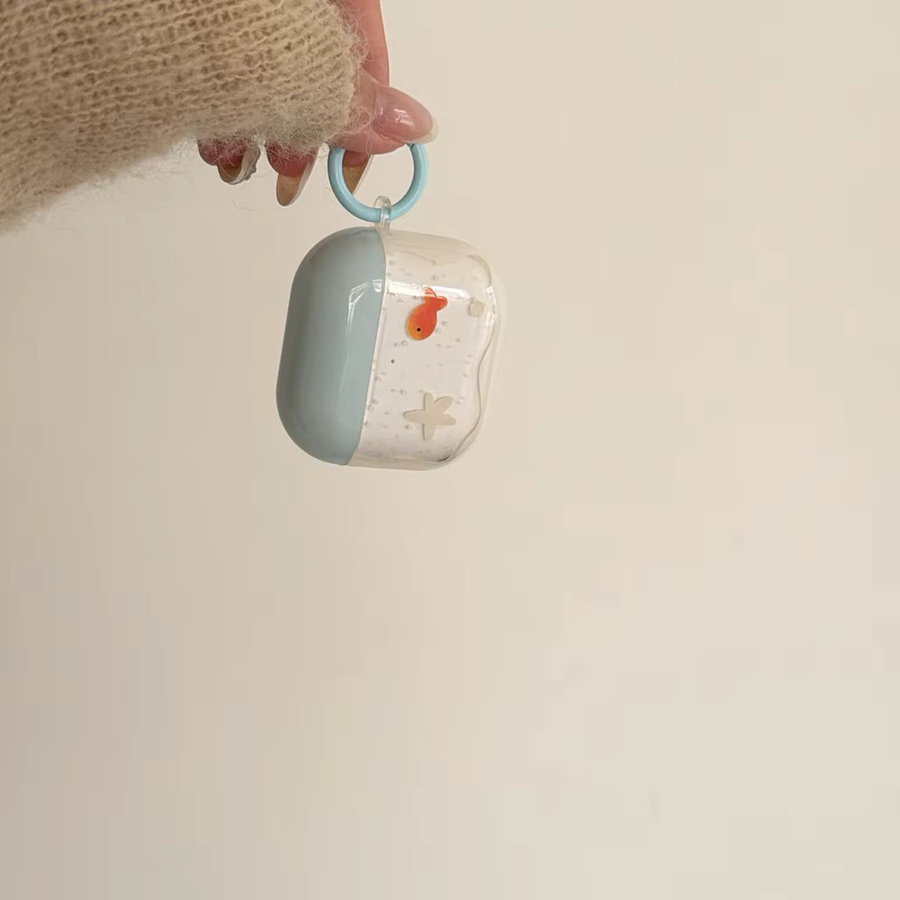 Transparente Apple AirPods Schutzhülle mit Seestern- und Fisch-Design in Blau inklusive Haken für AirPods 1, 2, 3, 4 und Pro 2/3 - Bild 6