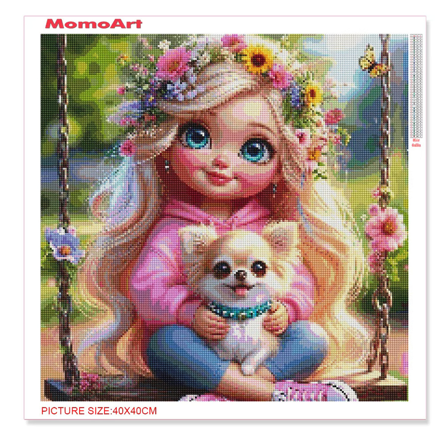 MomoArt Diamant-Stickerei Mädchenporträt und Hund als Cartoon-Mosaik-Bild in Multicolour, B/H: 20 x 20 cm - Bild 2