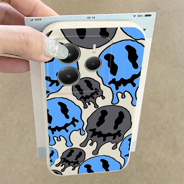 Xiaomi Handyhülle mit Geister-Skelett-Muster in Blau und Multicolour aus TPU Soft Cover mit Lederstruktur für Redmi Note 14 13 12 11 13C 4G Note 14 13 Pro Plus 5G - Bild 1