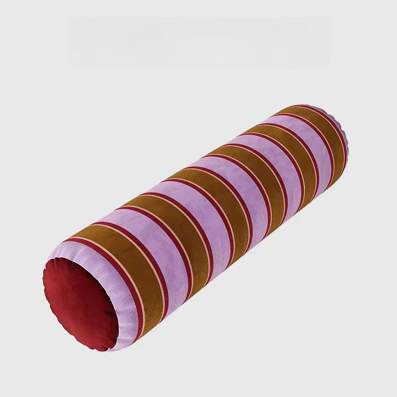 Medicci Home Dekoratives Retro-Säulenkissen aus Samt mit Streifenmuster, runder Kissenbezug mit abnehmbarem Bezug, Durchmesser: 16 cm, Länge: 60 cm - Bild 3
