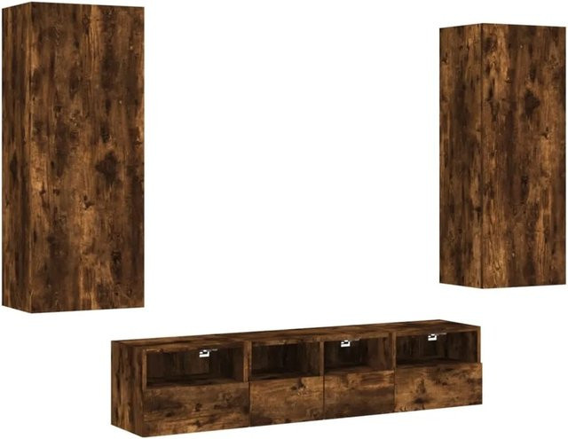 vidaXL 5-tlg Wohnwand Set modern in Räuchereiche, bestehend aus Lowboard und Wandregalen - Bild 1