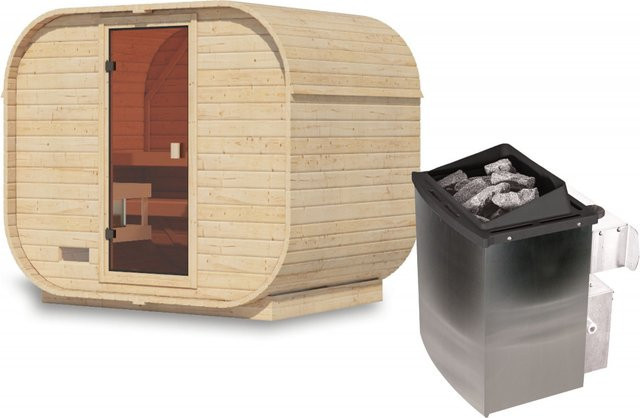 Fasssauna QUADRO 1 PLUS mit 9.0 kW Ofen und integrierter Steuerung, B/T/H: 242 x 175 x 38 cm - Bild 1