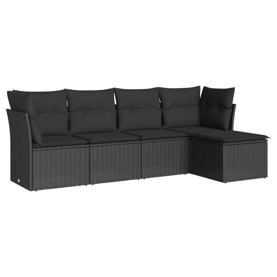 vidaXL 5-tlg Garten-Sofagarnitur aus Polyrattan in Schwarz mit Kissen und L-Form - Bild 2