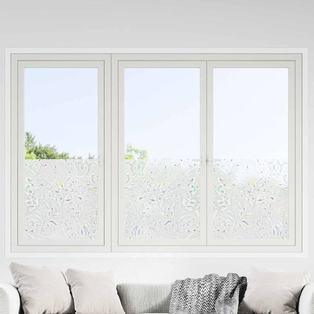 Statische Fensterfolie Yiwydaa mit floralem Blumenmuster in Transparent und Weiß, Breite: 90 cm, Länge: 500 cm - Bild 1