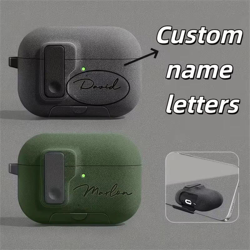 Personalisierte Apple AirPods Schutzhülle in Grün mit automatischer Verriegelung und individuellem Laser-Namensaufdruck inklusive Schlüsselanhänger - Bild 3