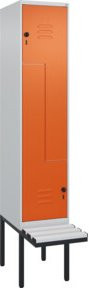 C+P Z-Spind Classic PLUS Sitzbank mit 2 Fächern und Sicherheits-Drehriegel, Farbe Grau/Orange, B/T/H: 212 x 40 x 81,5 cm - Bild 1