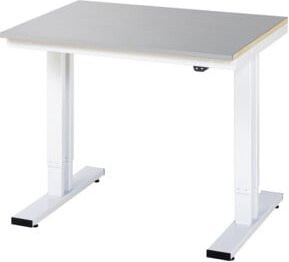 Rau Werktisch Adlatus elektrisch höhenverstellbar mit Edelstahlbelag, silber/lichtgrau, B/T/H: 100 x 80 x 72-112 cm - Bild 1