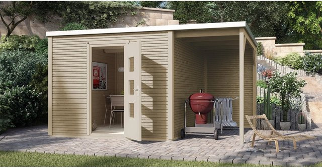 WEKA Gartenhaus 413 B in Beige mit modernem Design und Flachdach, B/H/T: 460 x 244 x 300 cm - Bild 1