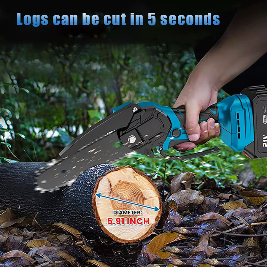 OWJHE Mini-Elektrokettensäge für Makita 18V Akku, tragbare Handkettensäge mit Holzsägeblatt in Blau - Bild 3
