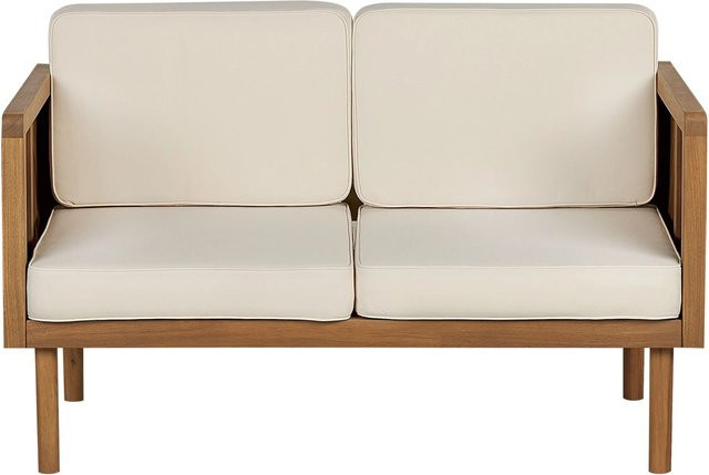 Beliani Gartensofa aus Akazienholz in Beige mit Polsterung und UV-beständigem Polyester, B/T/H: 122 x 65 x 76 cm - Bild 1