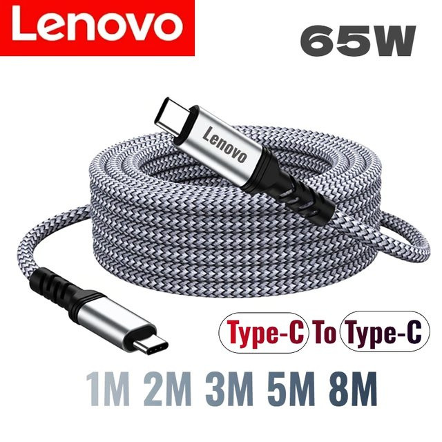 Lenovo 65W USB-C auf USB-C Ladekabel in Grau mit Nylonummantelung für PD-Datenübertragung - Bild 1