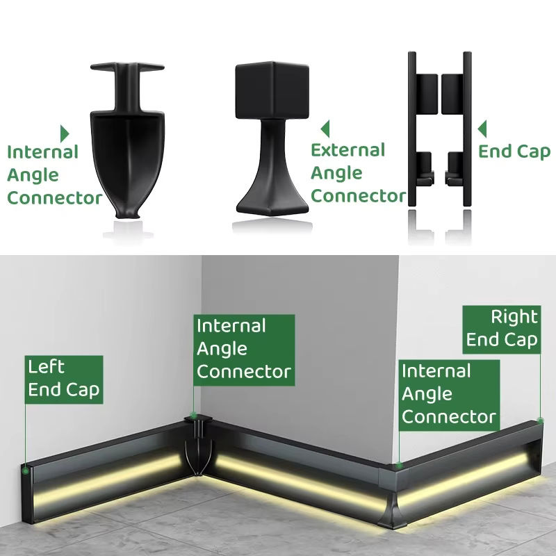 Khelse LED Aluminium Sockelleiste Silber zur Einbau-Hintergrundbeleuchtung als Eck-Profil - Bild 4