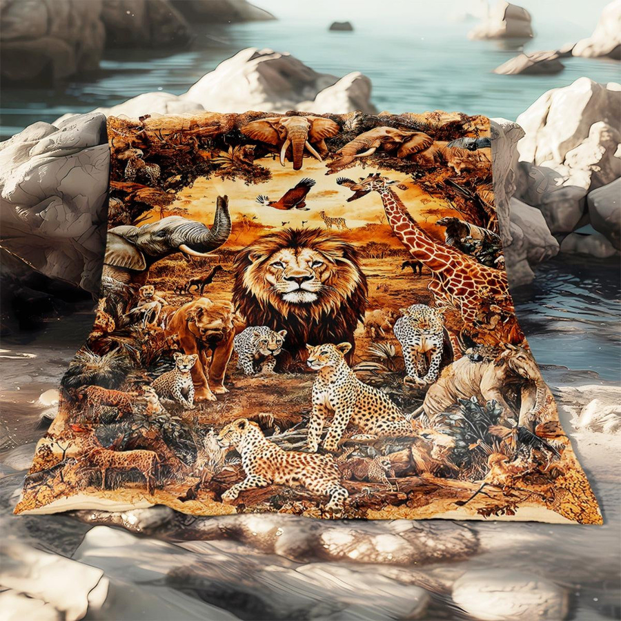 JMG Household Supplies Afrikanische Safari Tiere Decke mit Löwe, Elefant und Giraffe aus weichem Coral Fleece, Mehrfarbig, Breite: 70 cm, Höhe: 100 cm - Bild 5