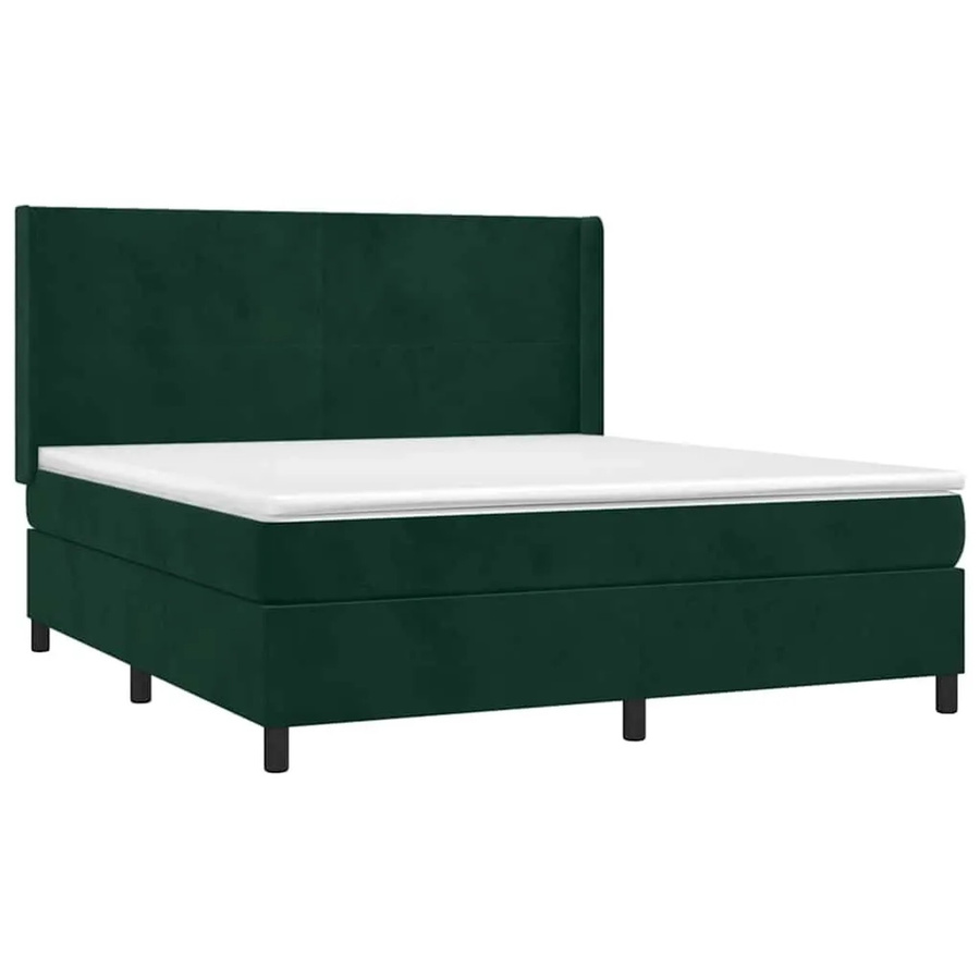 vidaXL Boxspringbett mit Matratze in Dunkelgrün aus Samt mit LED-Unterbettbeleuchtung und USB-Ladeport B/T/H: 160 x 200 x 118 cm - Bild 2