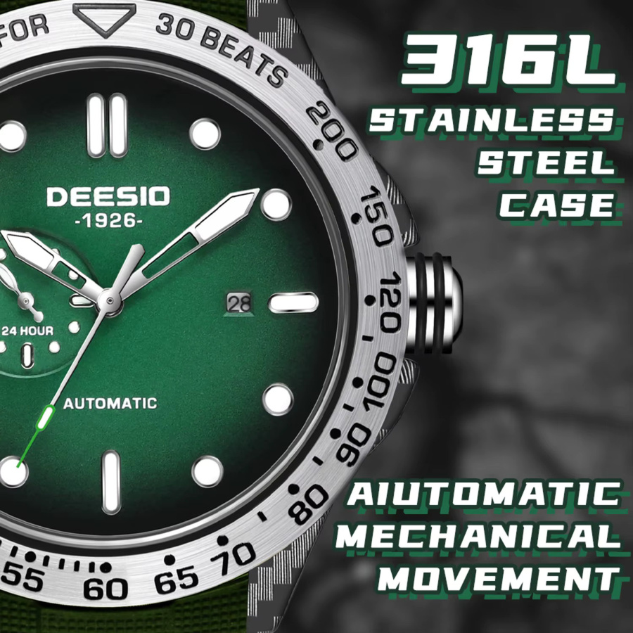 Deesio Armbanduhr Automatik, Karbonfaser, Edelstahl, Grün, Herren - Bild 3