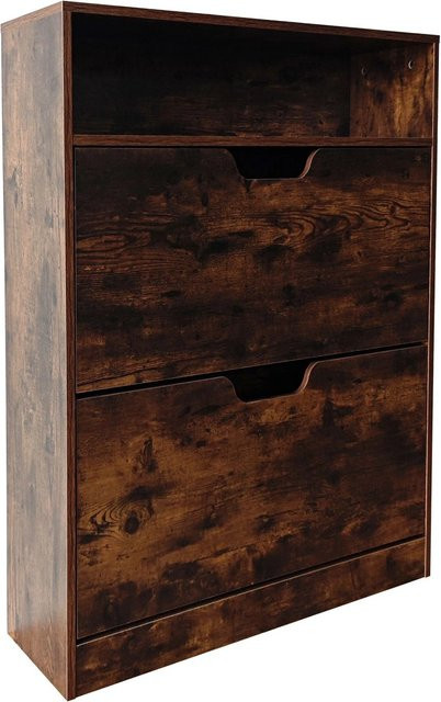 Relaxdays Schuhkipper aus Holzwerkstoff und PP in Braun mit Klappen und offenem Fach, H: 102 cm, B: 80 cm, T: 24 cm - Bild 1