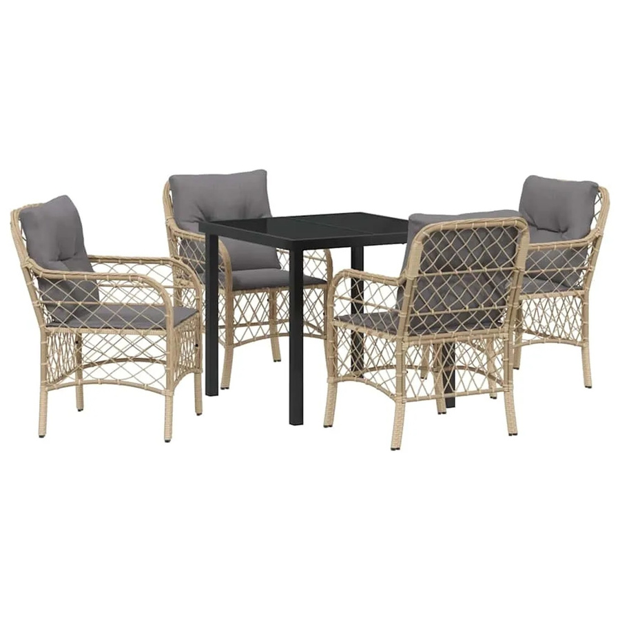 vidaXL Garten Essgruppe 5-teilig aus Poly Rattan und Glas in Beige mit Kissen - Bild 2
