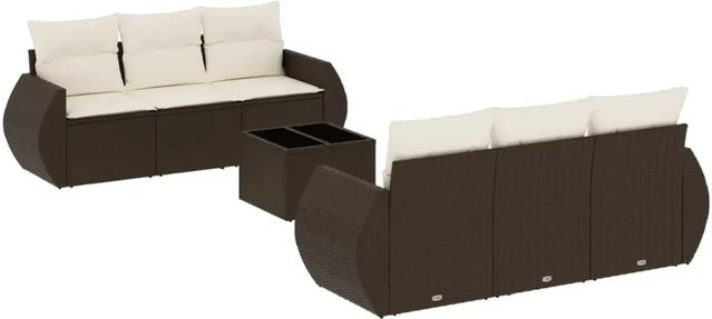 vidaXL 7-tlg. Garten-Sofagarnitur L-Form aus Polyrattan in Braun mit Kissen und Armlehnen - Bild 1