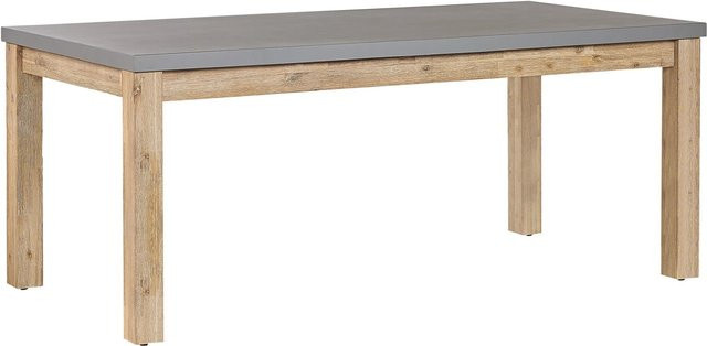 Beliani Gartentisch OSTUNI in Grau und hellem Holz, rechteckiger Esstisch aus Akazie und Beton im Industrial Design, B/T/H: 180 x 90 x 75 cm - Bild 1
