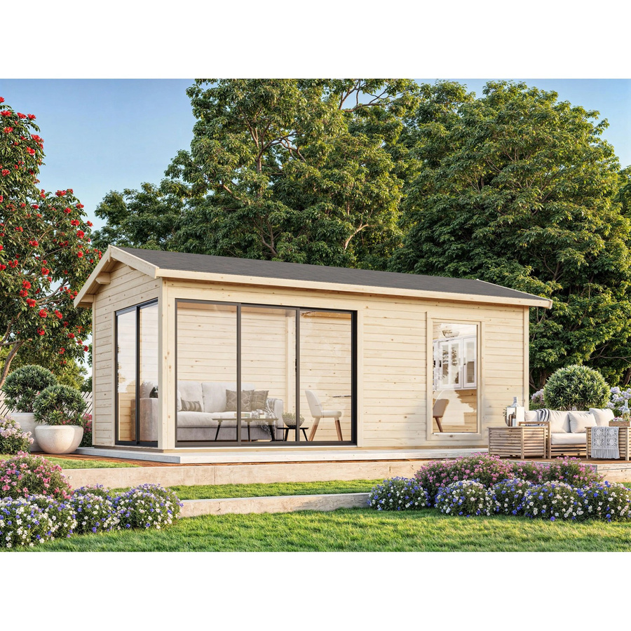 Palmako Gartenhaus Amanda Slide Plus aus Fichtenholz in Braun mit Satteldach und Fußboden, B/T/H: 639 x 340 x 280 cm - Bild 2