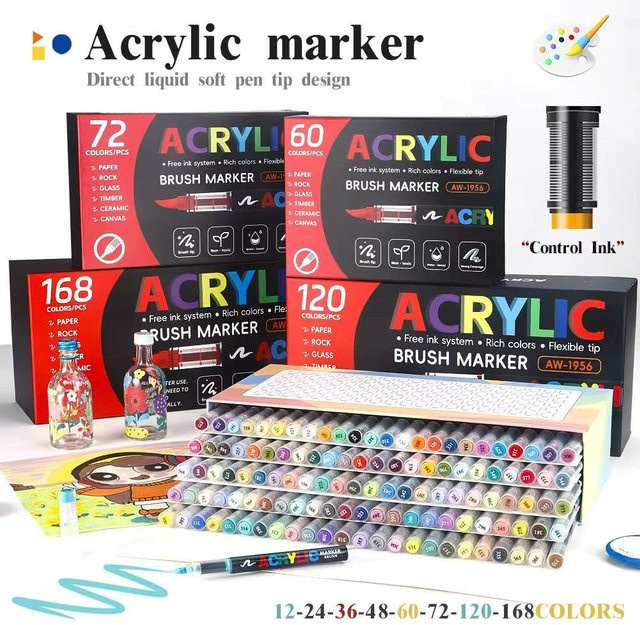 Acryl-Malstift-Set mit Pinselspitzen in Multicolour für Steinmalerei, Holz und Leinwand zum DIY Basteln - Bild 1