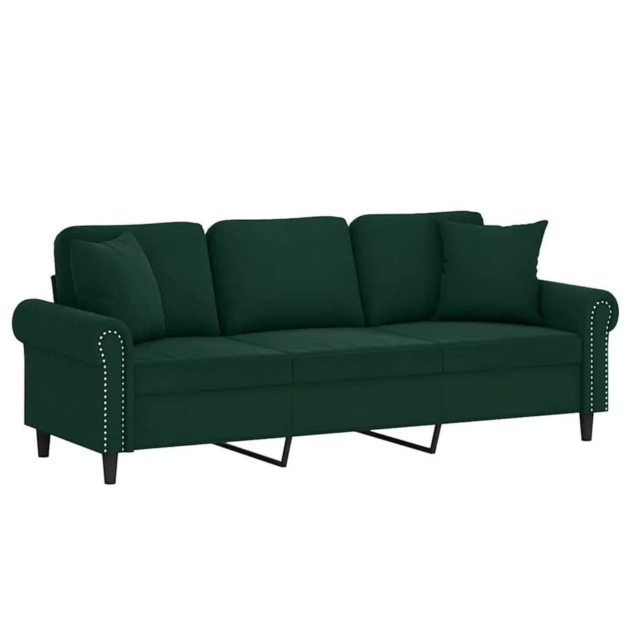 vidaXL 3-Sitzer-Sofa in Dunkelgrün mit Zierkissen aus Samt und Metallrahmen, Breite: 212 cm, Tiefe: 80 cm, Höhe: 77 cm - Bild 2