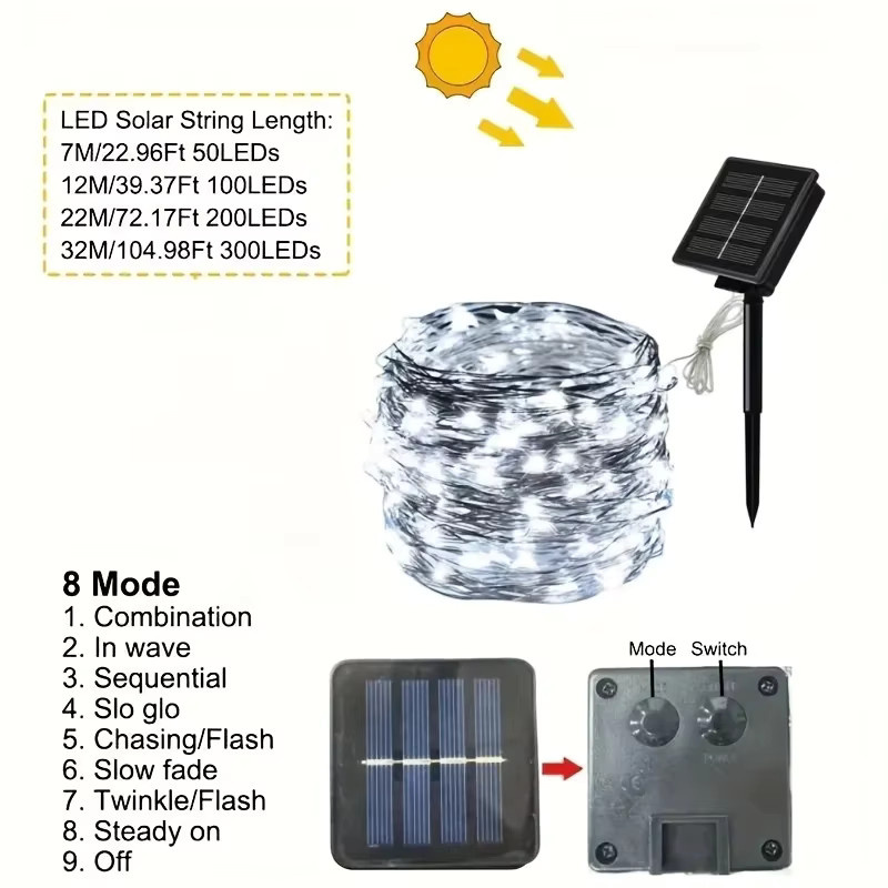 OKAL RED EAST Solar-LED-Lichterkette aus Kupferdraht in Warmweiß für Garten, Party und Hochzeit - Bild 1