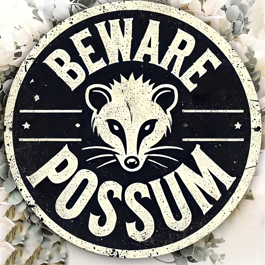 Rundes Metallschild Potdemiel BEWARE POSSUM in Schwarz im Vintage-Design, Durchmesser: 20 cm - Bild 4