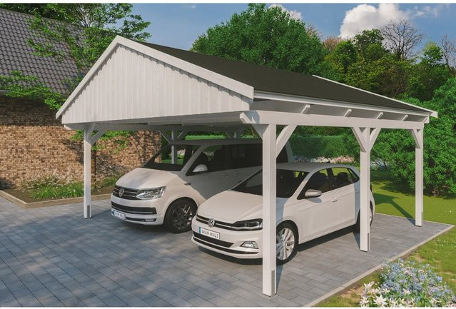 Skan Holz Carport Fichtelberg aus Fichte in Weiss mit spitzer Dachform, B/T: 618 x 566 cm, Höhe: 362 cm - Bild 1